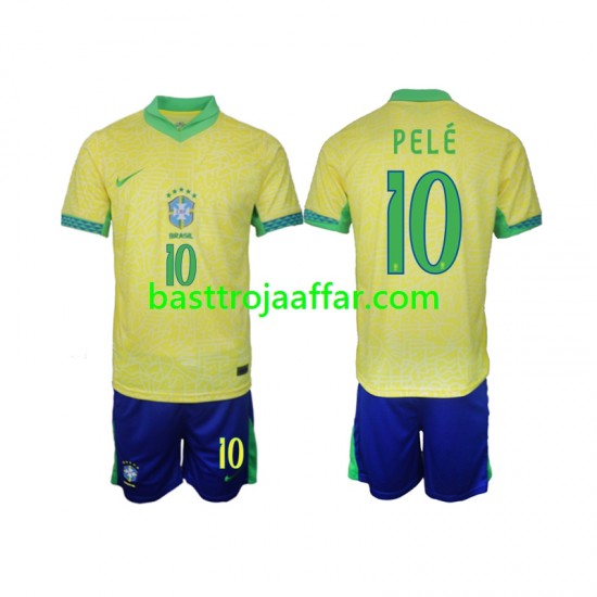 Brasilien PELE 10 Barn Hemma Fotbollströja 2024 Kortärmad
