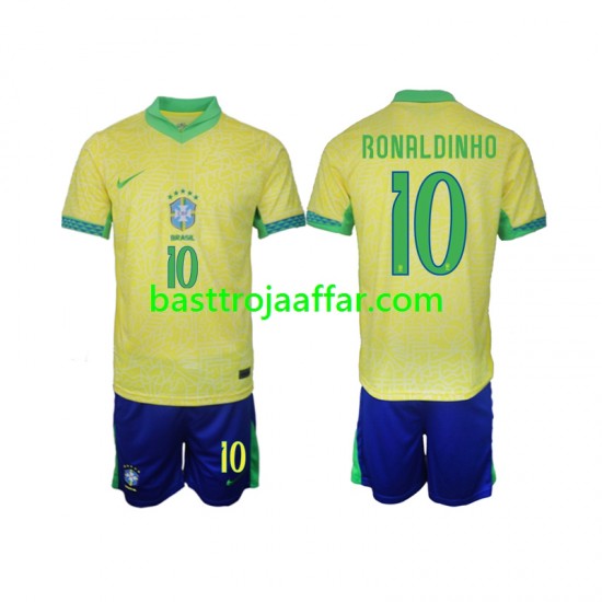 Brasilien Ronaldinho 10 Barn Hemma Fotbollströja 2024 Kortärmad