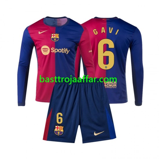 FC Barcelona Gavi 6 Barn Hemma Fotbollströja 2024-2025 Långärmad