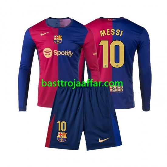FC Barcelona Lionel Messi 10 Barn Hemma Fotbollströja 2024-2025 Långärmad