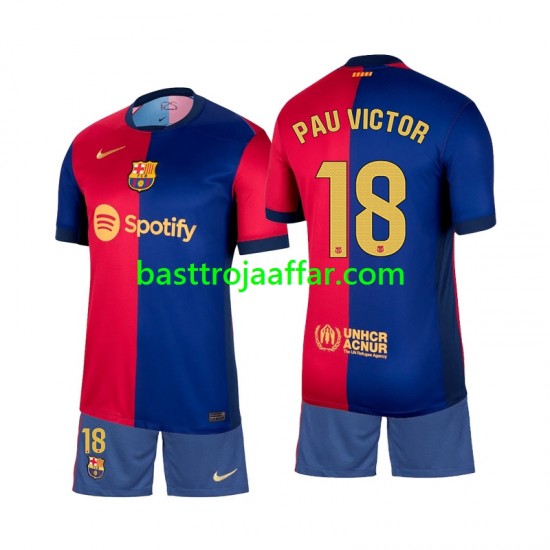 FC Barcelona Pau Victor 18 Barn Hemma Fotbollströja 2024-2025 Kortärmad