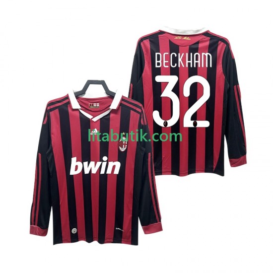 AC Milan BECKHAM 32 2009 Retro Män Hemma Fotbollströja 2010 Långärmad