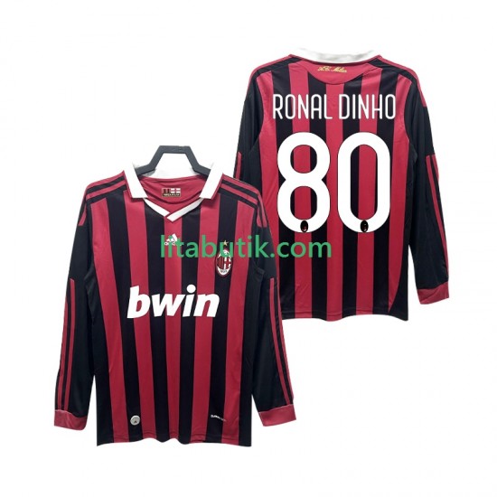 AC Milan RONALDINHO 80 2009 Retro Män Hemma Fotbollströja 2010 Långärmad