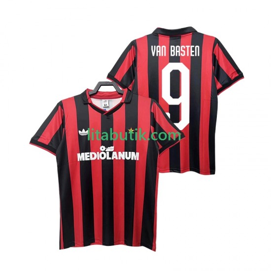 AC Milan VAN BASTEN 9 1990 1991 Retro Män Hemma Fotbollströja Kortärmad