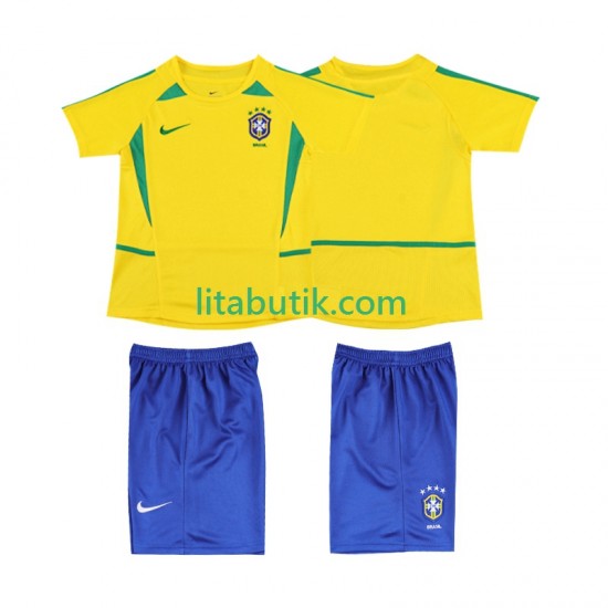 Brasilien Retro Barn Hemma Fotbollströja 2002 Kortärmad