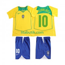 Brasilien RONALOINHO 10 Retro Barn Hemma Fotbollströja 2004 Kortärmad Brasilien RONALOINHO 10 Retro Barn Hemma Fotbollströja 2004 Kortärmad