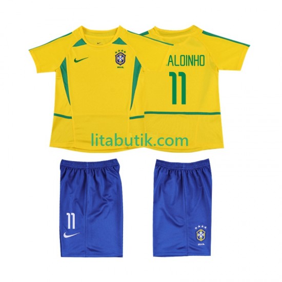 Brasilien RONALOINHO 11 Retro Barn Hemma Fotbollströja 2002 Kortärmad