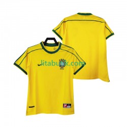 Brasilien Retro Män Hemma Fotbollströja 1998 Kortärmad