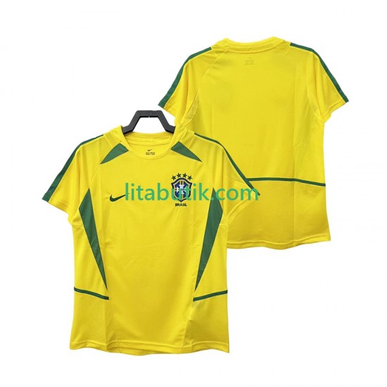Brasilien Retro Män Hemma Fotbollströja 2002 Kortärmad