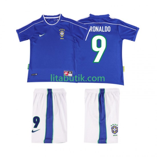 Brasilien Ronaldo 9 Retro Barn Borta Fotbollströja 1998 Kortärmad