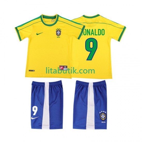 Brasilien Ronaldo 9 Retro Barn Hemma Fotbollströja 1998 Kortärmad