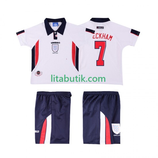 England Beckham 7 Retro Barn Hemma Fotbollströja 1998 Kortärmad