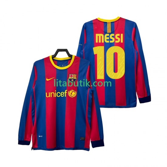 FC Barcelona Lionel Messi 10 Retro Män Hemma Fotbollströja 2011 2010 Långärmad
