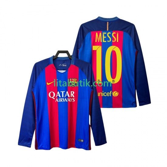 FC Barcelona Lionel Messi 10 2016 2017 Retro Män Hemma Fotbollströja Långärmad