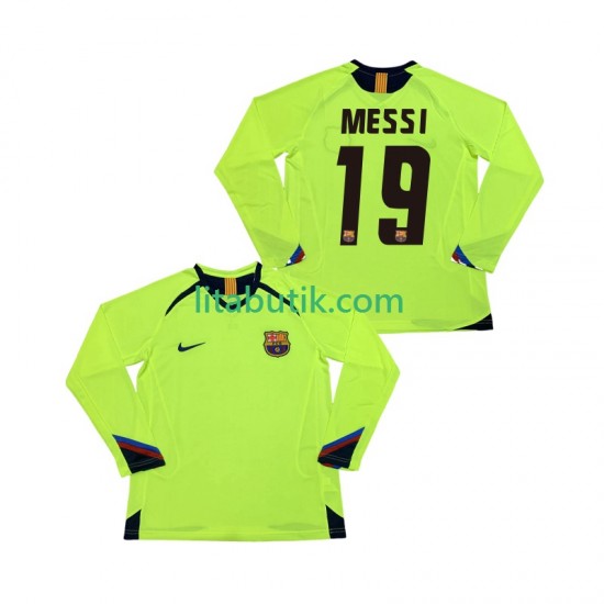 FC Barcelona Lionel Messi 19 2005 Retro Män Borta Fotbollströja 2006 Långärmad