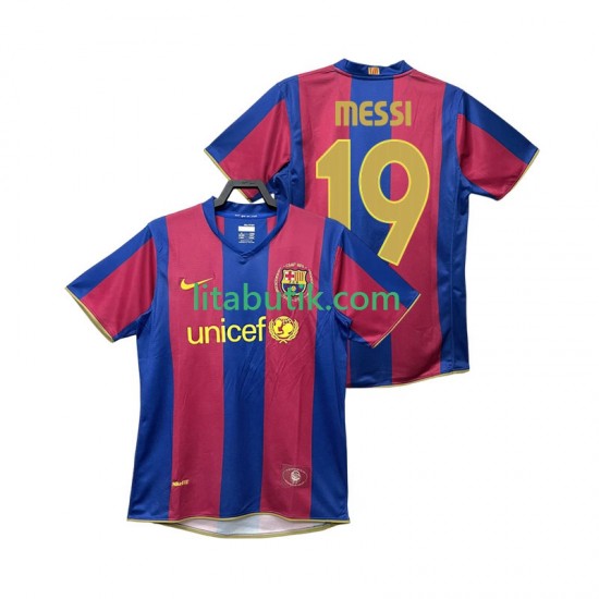 FC Barcelona Lionel Messi 19 2007 Retro Män Hemma Fotbollströja 2008 Kortärmad