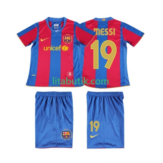 FC Barcelona Lionel Messi 19 2007 Retro Barn Hemma Fotbollströja 2008 Kortärmad
