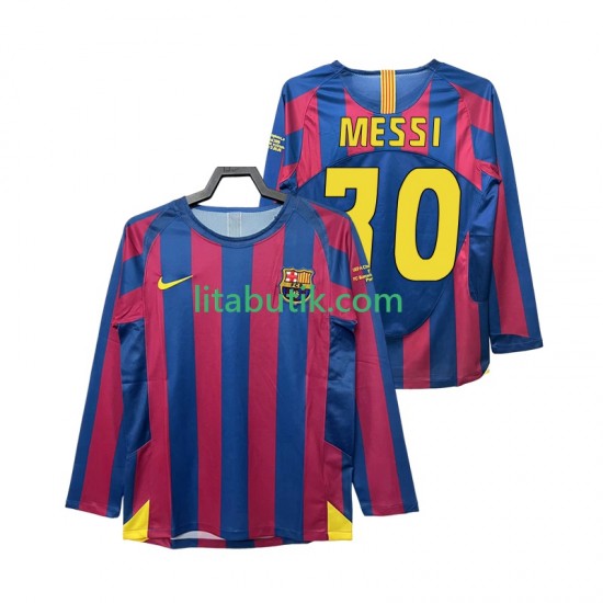 FC Barcelona Lionel Messi 30 Champions League 2005 Retro Män Hemma Fotbollströja 2006 Långärmad