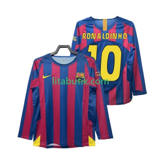 FC Barcelona RONALDINHO 10 Champions League 2005 Retro Män Hemma Fotbollströja 2006 Långärmad