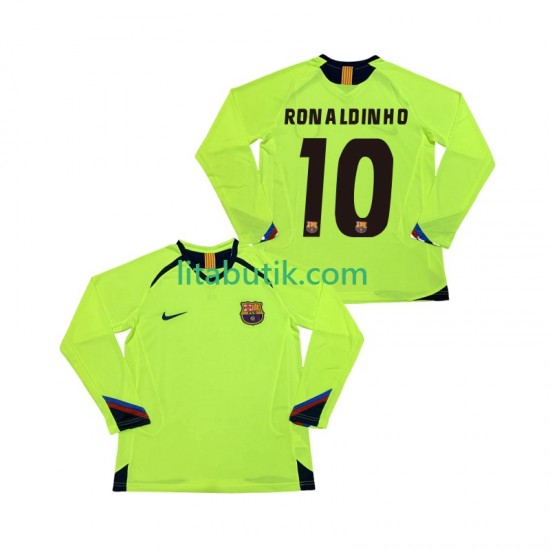 FC Barcelona RONALDINHO 10 2005 Retro Män Borta Fotbollströja 2006 Långärmad