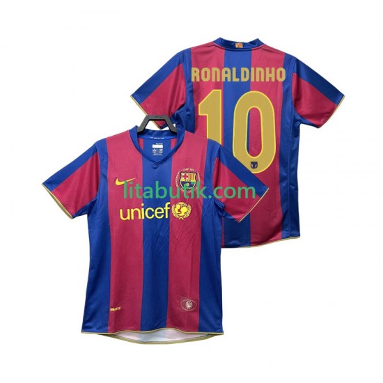 FC Barcelona RONALDINHO 10 2007 Retro Män Hemma Fotbollströja 2008 Kortärmad