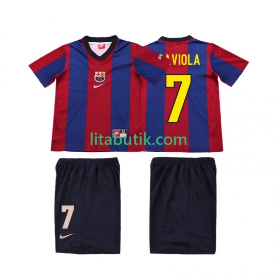 FC Barcelona SAVIOLA 7 Retro Barn Hemma Fotbollströja 1998 1999 Kortärmad