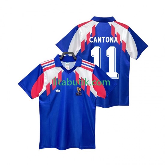 Frankrike CANTONA 11 1990 Retro Män Hemma Fotbollströja Kortärmad