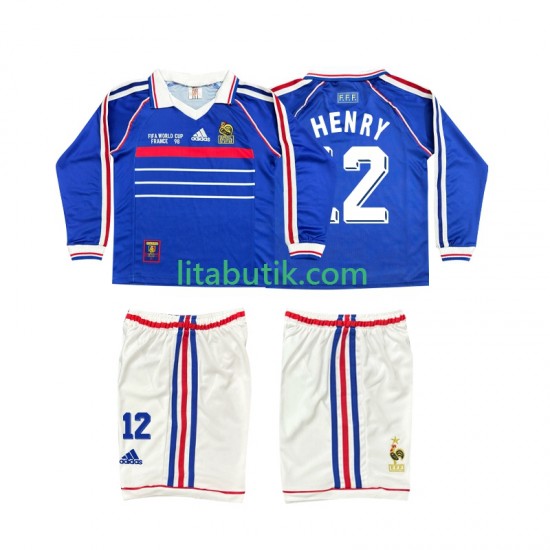 Frankrike Henry 12 Retro Barn Hemma Fotbollströja 1998 Långärmad