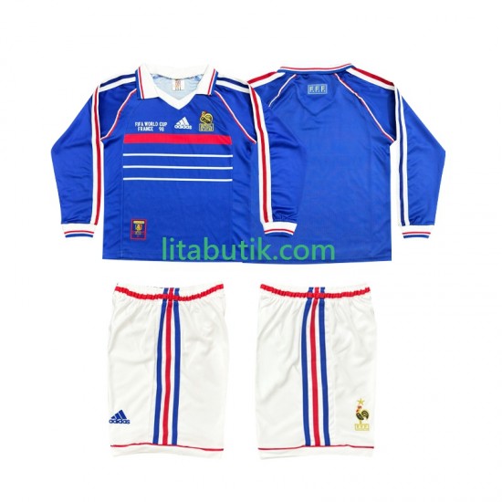 Frankrike Retro Barn Hemma Fotbollströja 1998 Långärmad