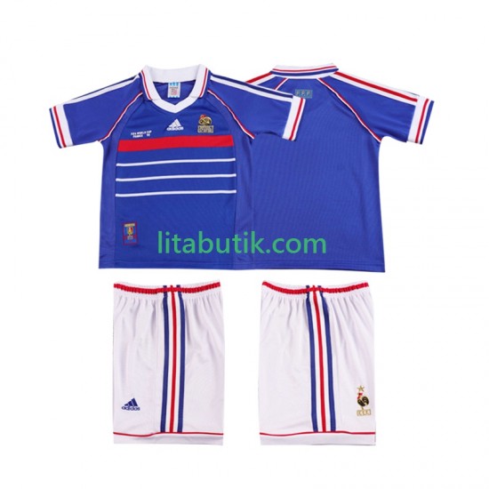 Frankrike Retro Barn Hemma Fotbollströja 1998 Kortärmad