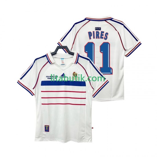 Frankrike PIRES 11 Retro Män Borta Fotbollströja 1998 Kortärmad