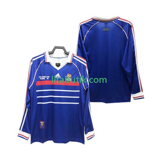 Frankrike Retro Män Hemma Fotbollströja 1998 Långärmad