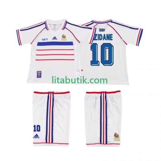 Frankrike ZIDANE 10 Retro Barn Borta Fotbollströja 1998 Kortärmad