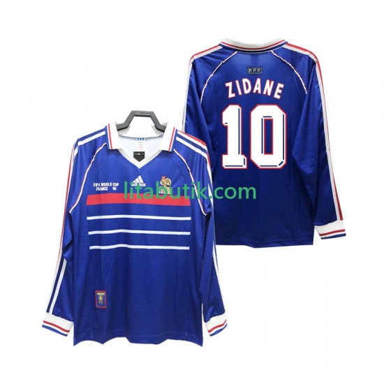 Frankrike ZIDANE 10 Retro Män Hemma Fotbollströja 1998 Långärmad