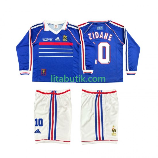 Frankrike ZINANE 10 Retro Barn Hemma Fotbollströja 1998 Långärmad