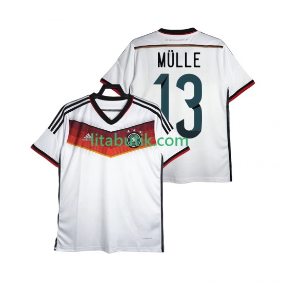 Tyskland MULLER 13 2014 Retro Män Hemma Fotbollströja Kortärmad