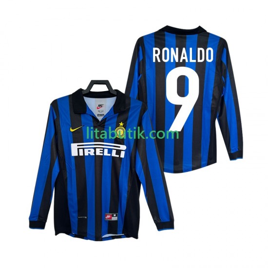 Inter Milan Ronaldo 9 Retro Män Hemma Fotbollströja 1998 1999 Långärmad