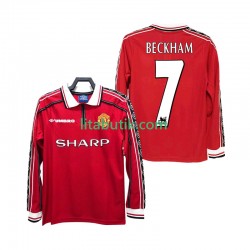 Manchester United BECKHAM 7 Retro Män Hemma Fotbollströja 1998 1999 Långärmad