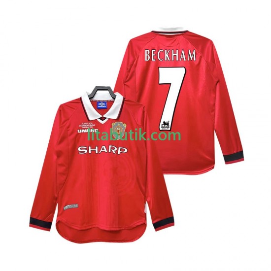 Manchester United Beckham 7 2000 Retro Män Hemma Fotbollströja 1999 Långärmad