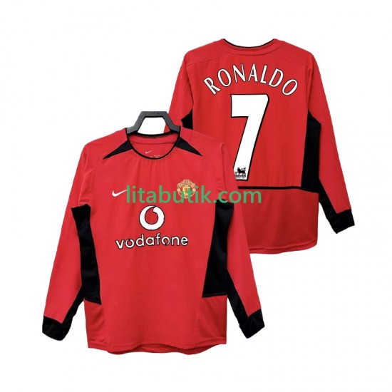 Manchester United RONALDO 7 Retro Män Hemma Fotbollströja 2002 2004 Långärmad