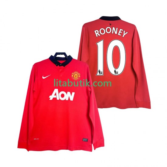 Manchester United Rooney 10 2013 2014 Retro Män Hemma Fotbollströja Långärmad