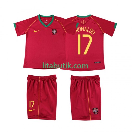 Portugal Cristiano Ronaldo 17 Retro Barn Hemma Fotbollströja 2006 Kortärmad