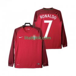 Portugal Cristiano Ronaldo 7 2016 Retro Män Hemma Fotbollströja Långärmad Portugal Cristiano Ronaldo 7 2016 Retro Män Hemma Fotbollströja Långärmad