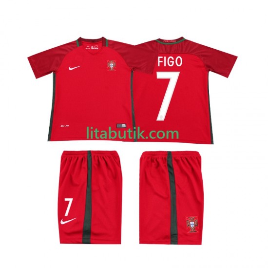 Portugal FIGO 7 2016 Retro Barn Hemma Fotbollströja Kortärmad