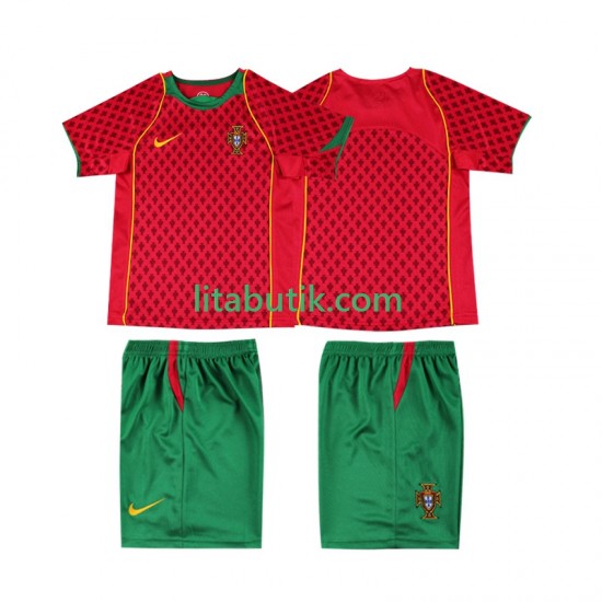 Portugal Retro Barn Hemma Fotbollströja 2004 Kortärmad