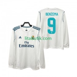 Real Madrid BENZEMA 9 2017 2018 Retro Män Hemma Fotbollströja Långärmad
