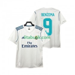 Real Madrid BENZEMA 9 2017 2018 Retro Män Hemma Fotbollströja Kortärmad