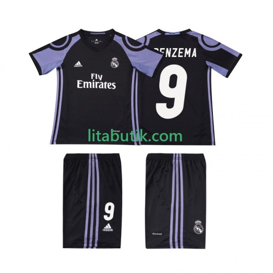 Real Madrid BENZEMA 9 2016 2017 Retro Barn Tredje Fotbollströja Kortärmad