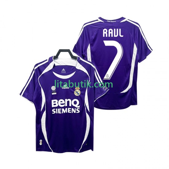 Real Madrid RAUL 7 2007 Retro Män Borta Fotbollströja 2006 Kortärmad