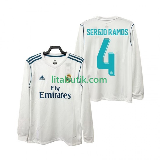 Real Madrid SERGIO RAMOS 4 2017 2018 Retro Män Hemma Fotbollströja Långärmad